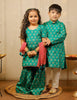 Green Block Printed Kurta With Sharara Set With Pink Dupatta
