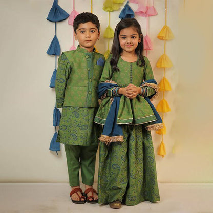Green Block Printed Sharara with Dupatta