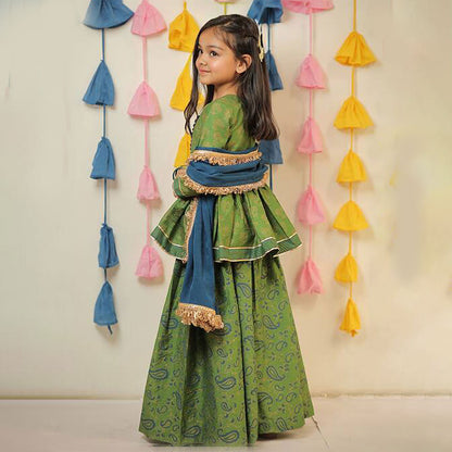 Green Block Printed Sharara with Dupatta