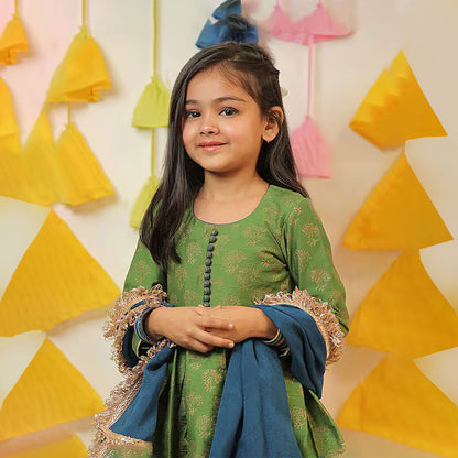 Green Block Printed Sharara with Dupatta