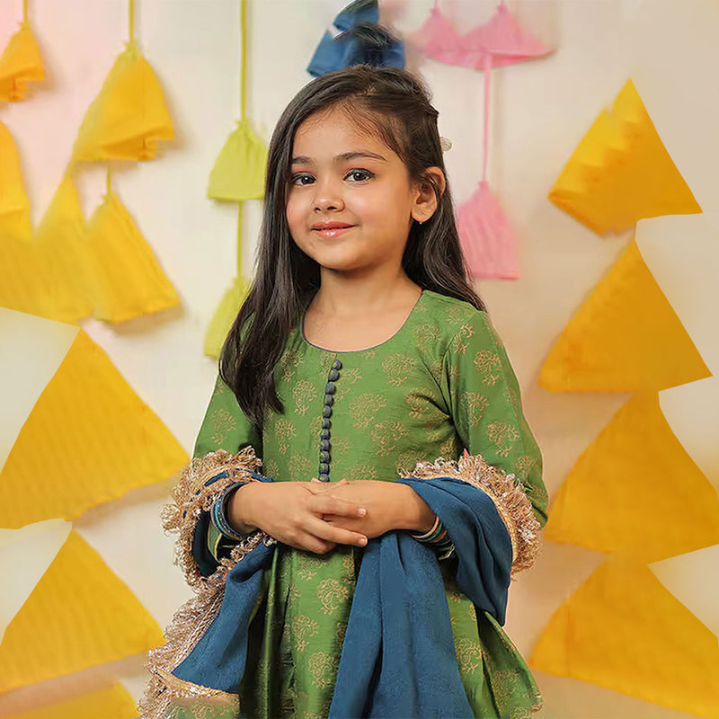 Green Block Printed Sharara with Dupatta
