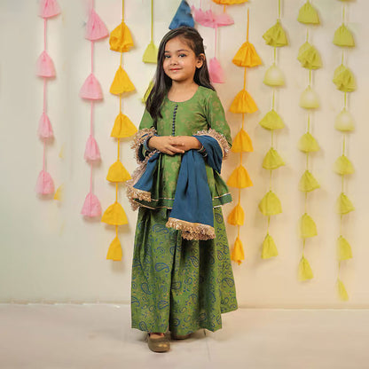 Green Block Printed Sharara with Dupatta