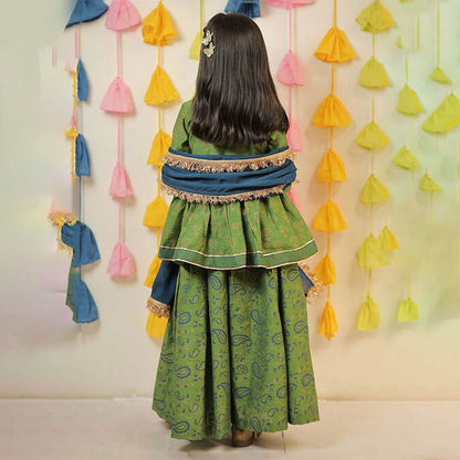Green Block Printed Sharara with Dupatta