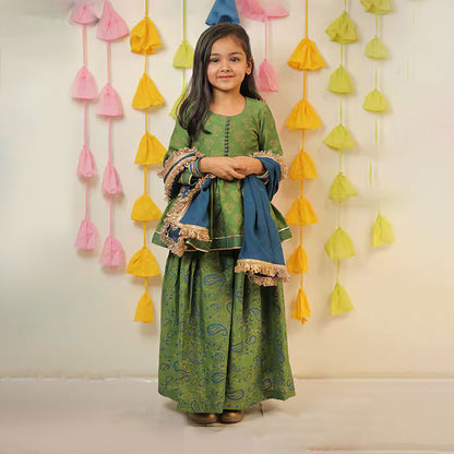 Green Block Printed Sharara with Dupatta