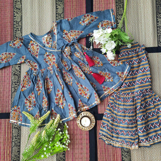 Grey And Maroon Sharara Set