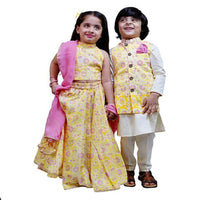 Ivory Kurta Pajama With Printed Bundi