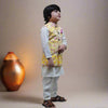 Ivory Glazed Cotton Kurta Pajama with Printed Bundi for Boys