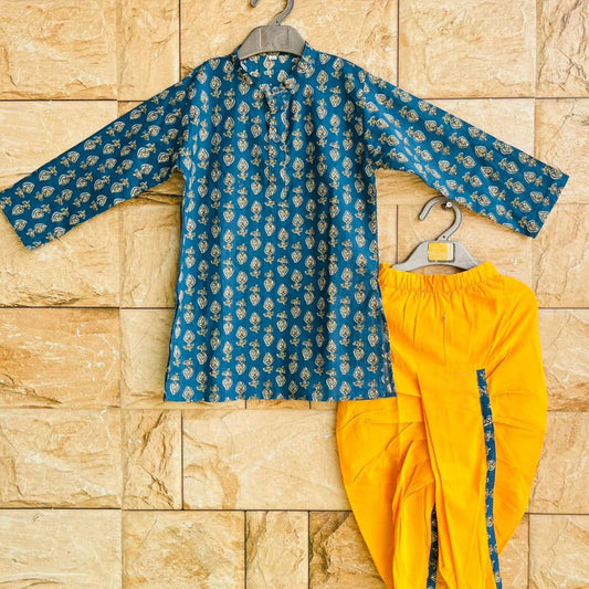 Blue and Yellow Dhoti Set