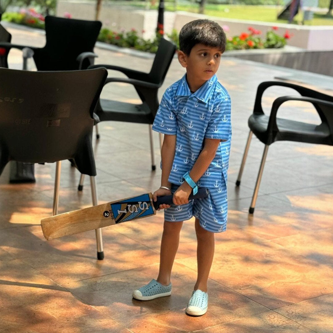 Blue Anchor Co-ord Set for Boys – Stylish Casual Outfit