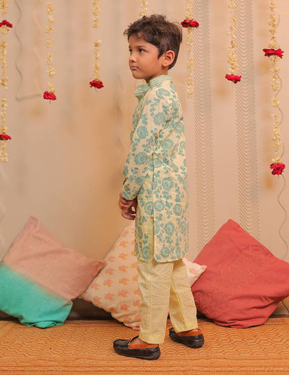 Lemon Yellow and Aqua Blue Kurta Pyjama