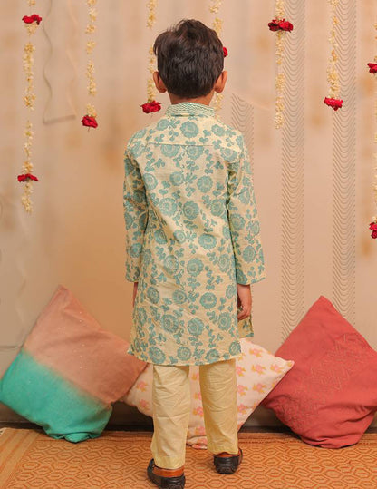 Lemon Yellow and Aqua Blue Kurta Pyjama