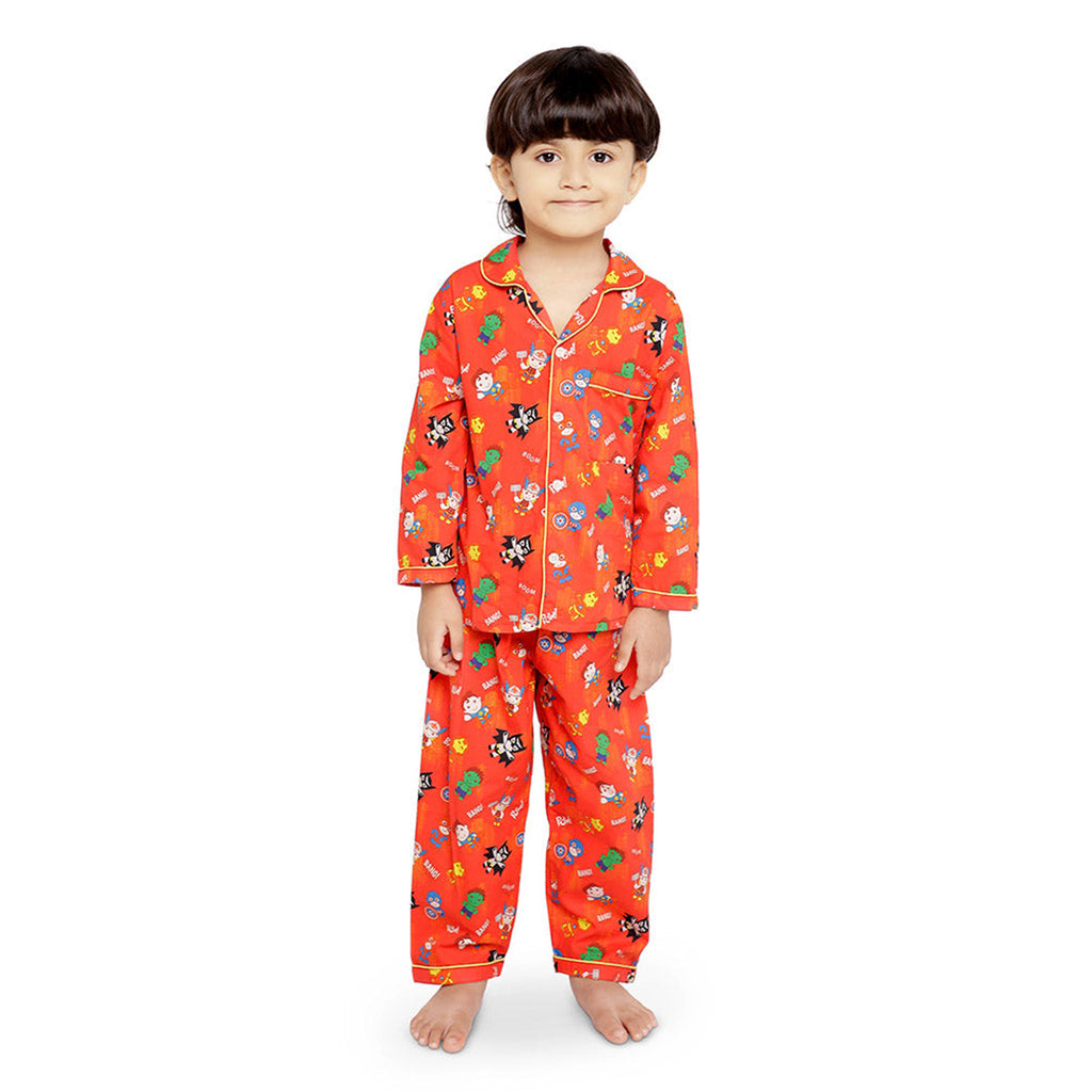 Little Superheros Themed Print Night Suit