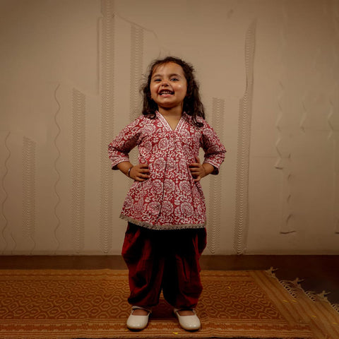 Maroon And White Kurti With Dhoti Pants