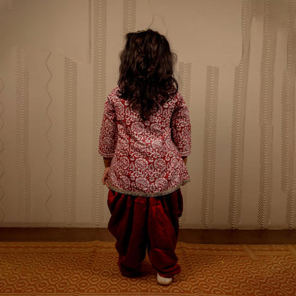 Maroon and White Kurti with Dhoti Pants