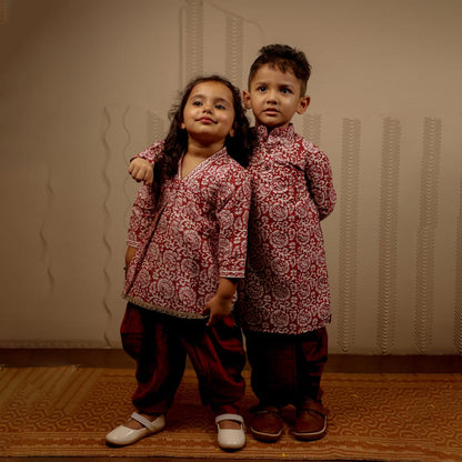 Maroon and White Kurti with Dhoti Pants
