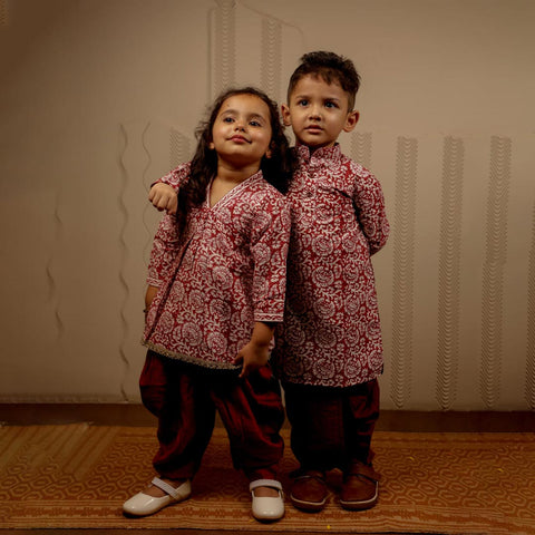 Maroon And White Kurti With Dhoti Pants