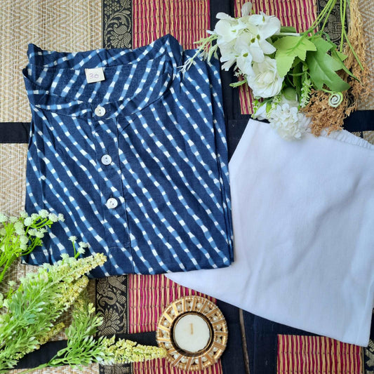 Navy Blue Kurta With White Pyjama