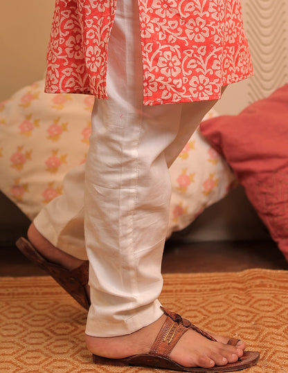 Orange, Peach and White Kurta Pyjama with Jacket Set