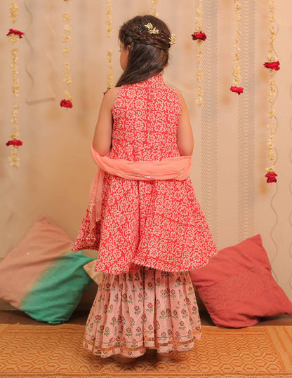 Orange Peach and White Kurta with Gharara and Dupatta