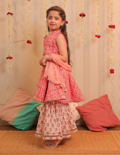 Orange Peach and White Kurta with Gharara and Dupatta