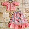 Peach Floral Cotton Lehenga with Crop Top and Gota Detailing for Girls