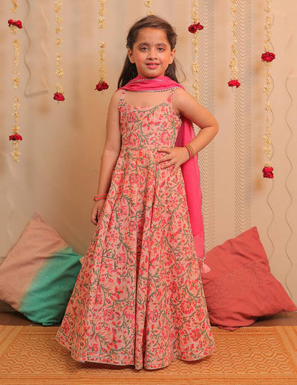 Pink and White Anarkali Kurta with Dupatta