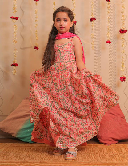 Pink and White Anarkali Kurta with Dupatta
