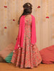 Pink And White Anarkali Kurta With Dupatta