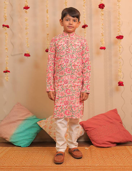 Pink And White Kurta Pyjama