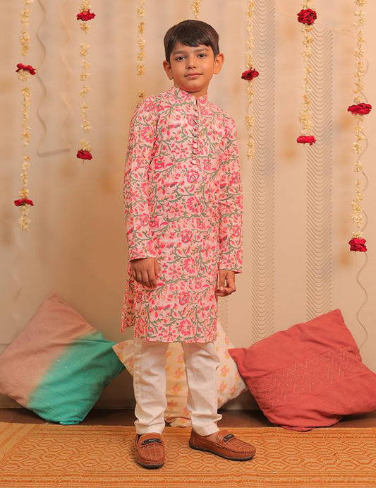 Pink And White Kurta Pyjama