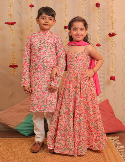 Pink and White Kurta Pyjama