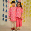Pink Block Printed High Low Kurta Set