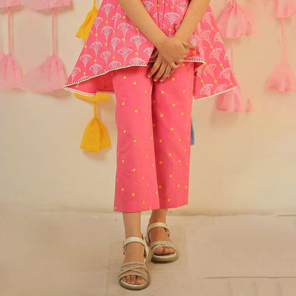 Pink Block Printed High Low Kurta Set