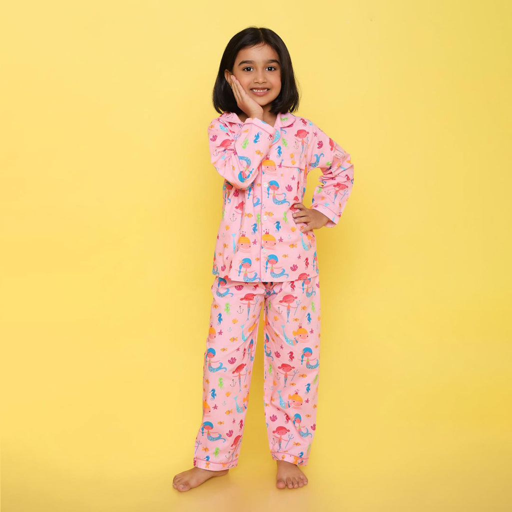 Pink Mermaids Print Nightsuit