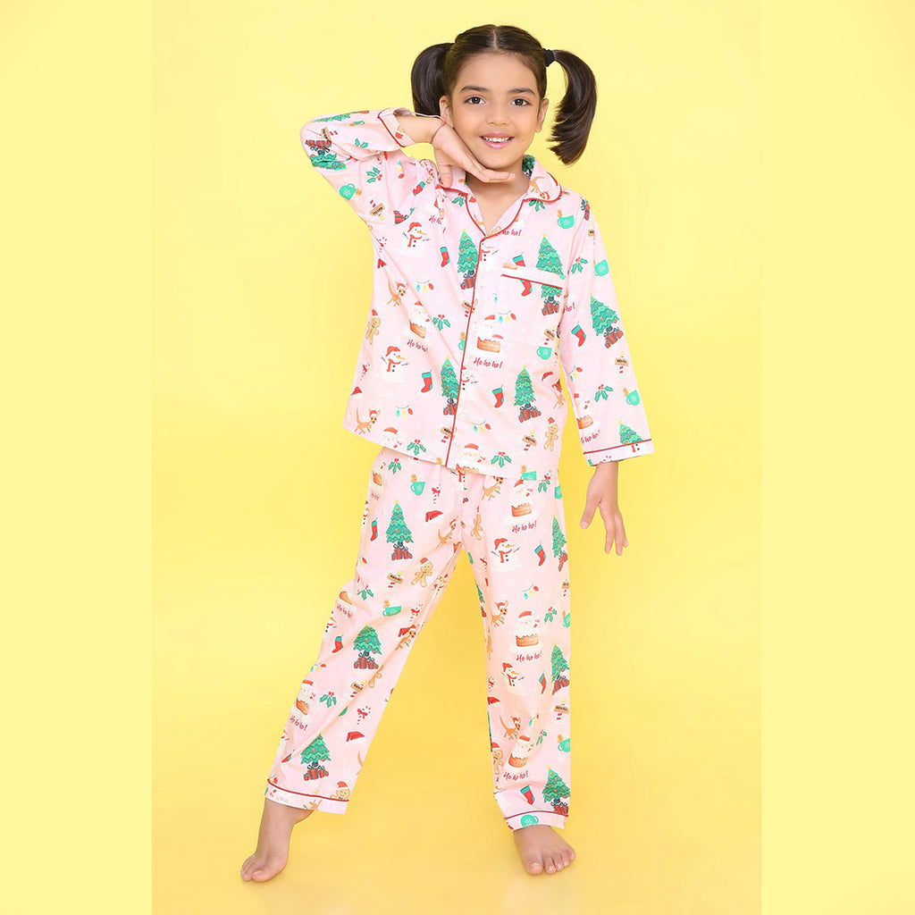 Pink Printed Christmas Nightsuit Set