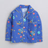Unisex Premium Cotton Full Sleeves Space Printed Coordinating Night Suit - Blue