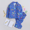 Unisex Premium Cotton Full Sleeves Space Printed Coordinating Night Suit - Blue