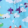 Unisex Premium Cotton Kids' Notched Collar Night Suit In Cute Aeroplanes Print- Blue