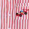 Unisex Premium Cotton Kids' Stripes Night Suit With Smart Racing Car Embroidery On Pocket- Red And White