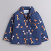 Unisex Pure Cotton Kid's Blue Giraffe Print Nightsuit- Blue