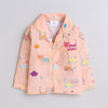Unisex Pure Cotton Poplin Cute Cats Print Night Suit- Peach