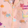Unisex Pure Cotton Poplin Cute Cats Print Night Suit- Peach