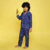 Unisex Pure Cotton Poplin Full Sleeves Space Theme Elements Printed Coordinating Night Suit - Dark Blue
