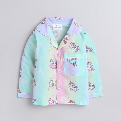 Pure Cotton Poplin Full Sleeves Tie Dye Unicorn Printed Coordinating Night Suit - Multi Colour