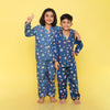 Unisex Pure Cotton Poplin Smart Football Print Night Suit- Dark Blue
