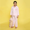 Pure Cotton Yarn Dyed Placement Text Embroidered & Pencil Striped Night Suit - White And Pink