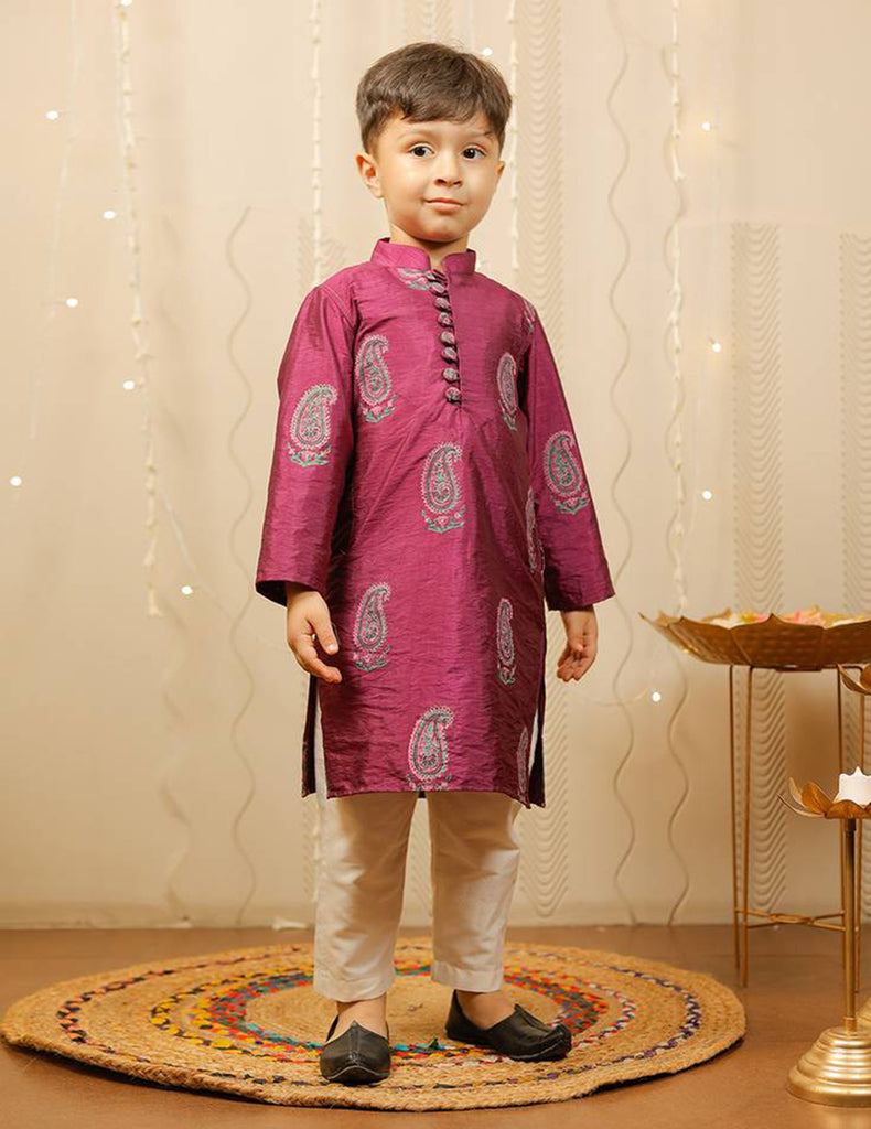 Purple Block Printed Kurta Pyjama Set