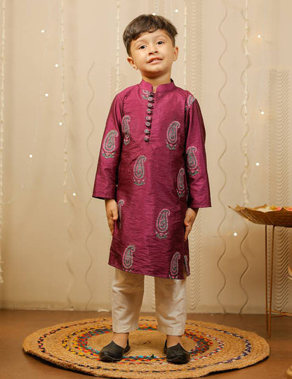 Purple Block Printed Kurta Pyjama Set