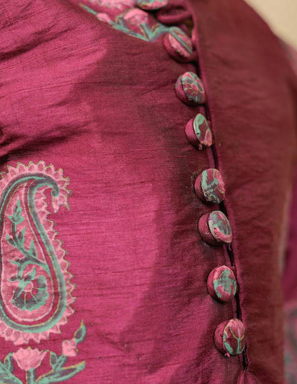 Purple Block Printed Kurta Pyjama Set