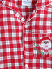 Unisex Kids Red and White Cotton Twill Plaid Nightsuit with Cute Santa Claus Embroidery on Pocket
